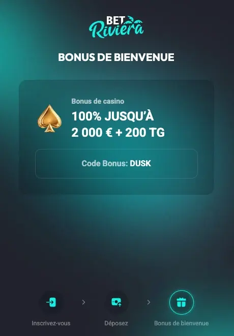 Bonus après inscription Bet Riviera